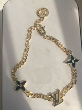 Gold-Tone Designer Logo Charm Chain Bracelet - Gold